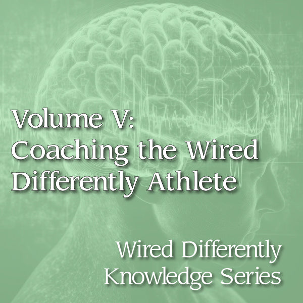 Book cover with brain illustration and text about coaching the Wired Differently Athlete on a green background