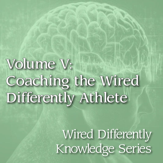 Book cover with brain illustration and text about coaching the Wired Differently Athlete on a green background